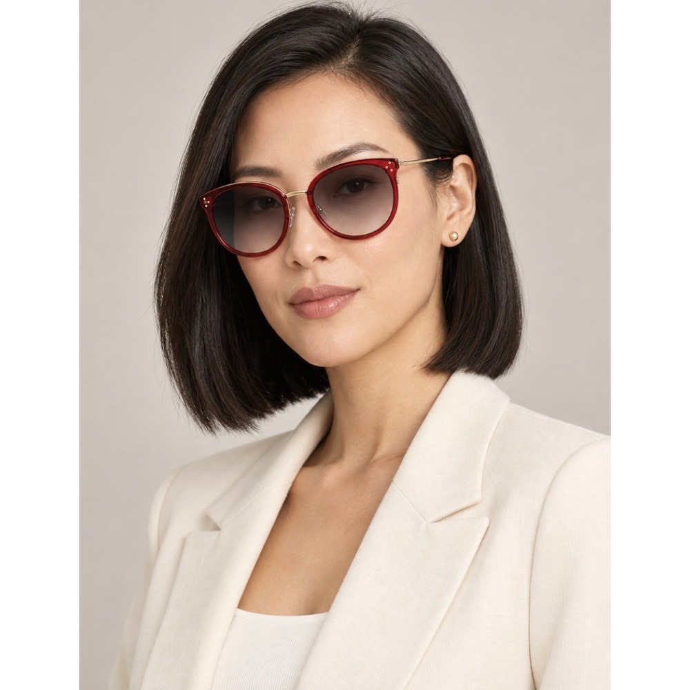 Celine CL40033F Red Gold Round Cat-Eye Sunglasses Gray Gradient 56mm